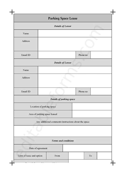 Parking Space Lease Fillable Pdf Template Pdf