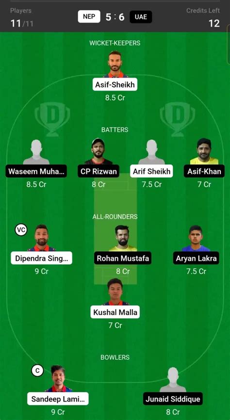 Nep Vs Uae Dream Prediction Captain Vice Captain Fantasy Cricket