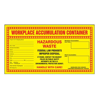 Hazardous Waste Labels Workplace Accumulation Container Hazardous