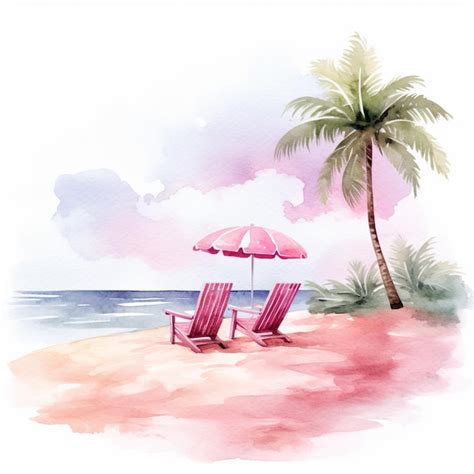 Premium Ai Image There Is A Painting Of Two Chairs And An Umbrella On