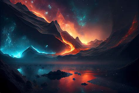 Premium Ai Image Cosmic Landscape Bioluminescent Nebula