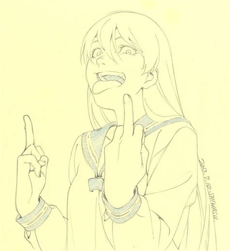 A Pencil Drawing Of A Woman Making The Middle Finger Sign With Her