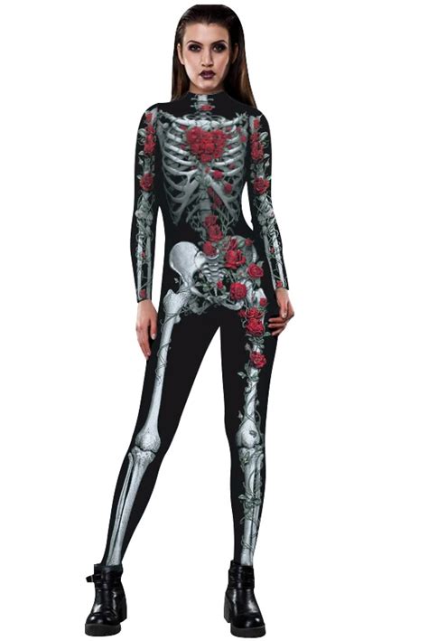 Roses Skeletons Zombies One Piece Swimsuit Halloween Cosplay Jumpsuits