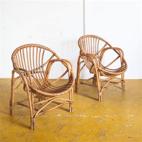 Paire De Fauteuils Vintage En Rotin Verni Espagne