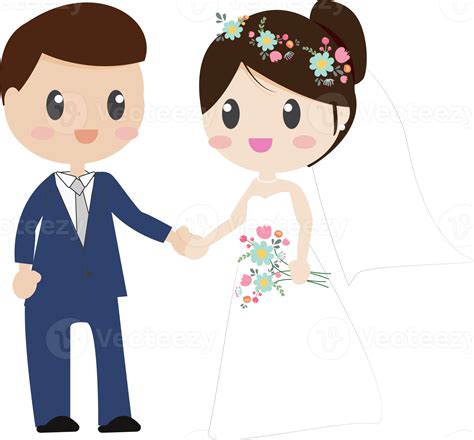 Cute Dibujos Animados Hermosas Parejas De Novios En Vestido De Novia