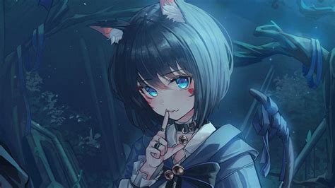 Black Short Hair Anime Girl Blue Eyes Neko Ears 4k Hd Anime Girl Wallpapers Hd Wallpapers Id