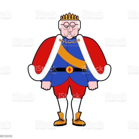 King Old Isolated Royal Persona Mantle And Crown Monarch Cartoon Hero