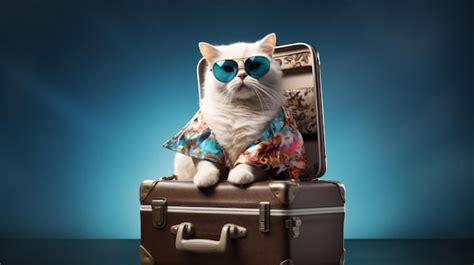 Premium Ai Image A Cat Wearing Sunglasses Sitting On Top Of A Suitcase