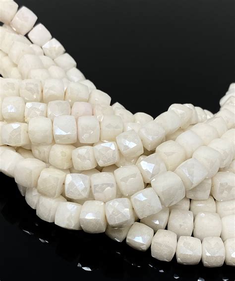 White Moonstone Silverite Beads Shimmer Coated D Cube Beads Etsy