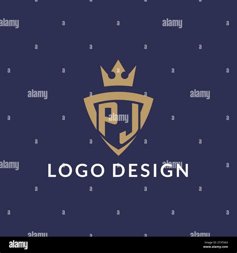 Pj Logo With Shield And Crown Monogram Initial Logo Style Vector File