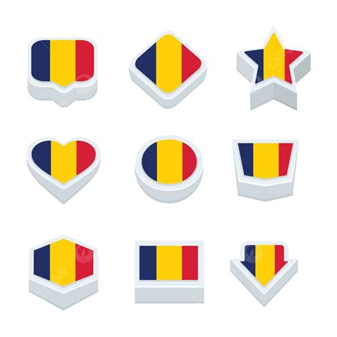 Nine Styles Of Chad Flag Icons And Buttons Set Vector White Nine Buttons Png And Vector With