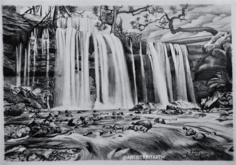How To Draw Waterfalls With Pencil