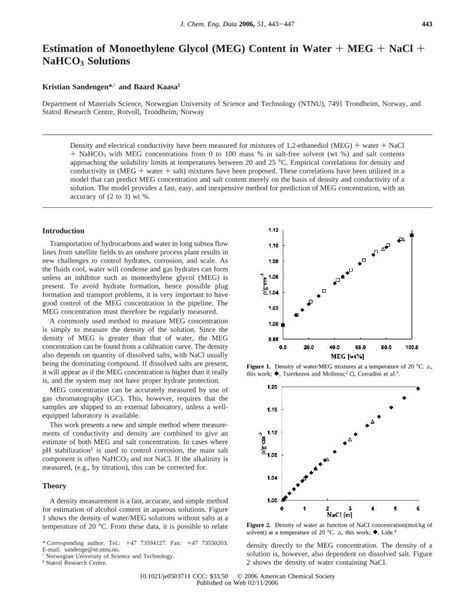 PDF Estimation Of Monoethylene Glycol MEG Content In Water MEG