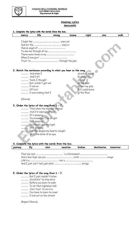 Song: Aerosmith - Amazing - ESL worksheet by clnova