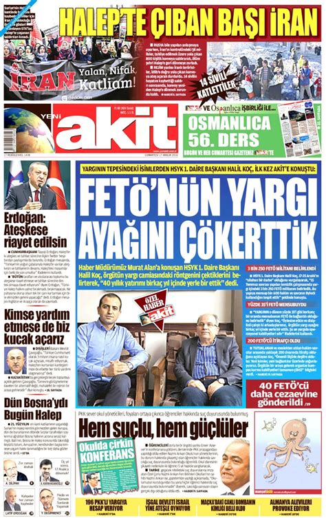 Yeni Akit Gazetesi Aral K Cumartesi