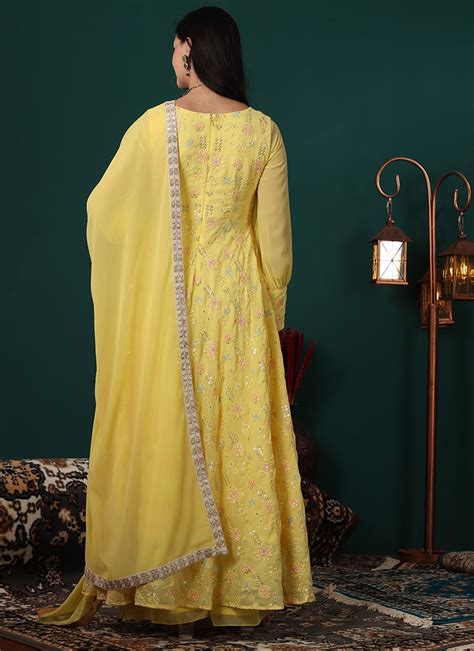 Buy Yellow Georgette Embroidered Anarkali Suit Set Festive Wear Online