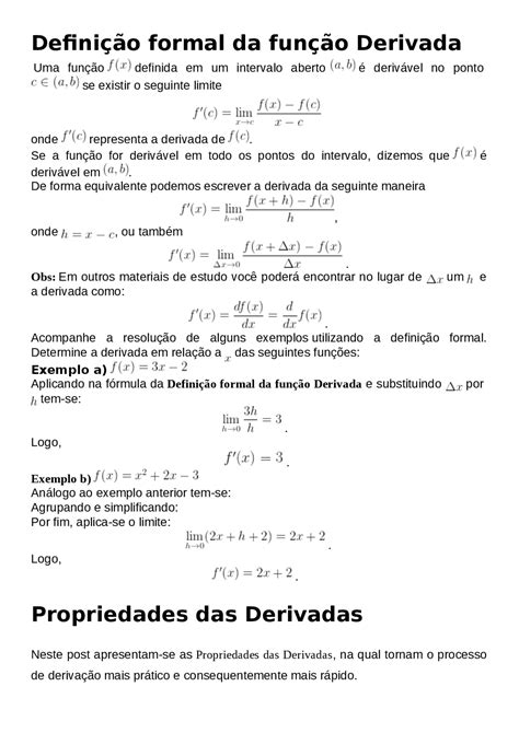 Tabela De Derivadas Principais Derivadas E Regras De Derivação