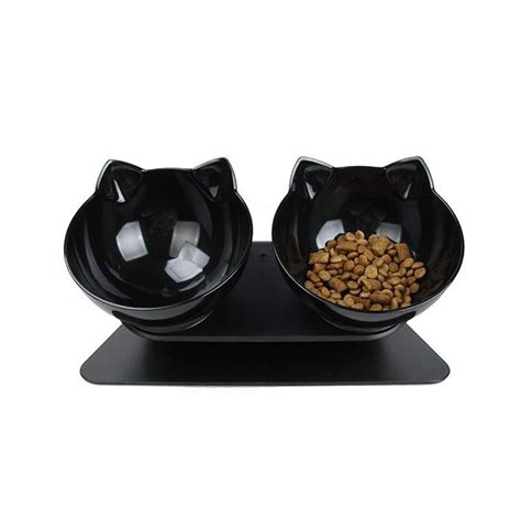 Luck Dawn Double Elevated Cat Bowls With Raised Stand Tilted Cat