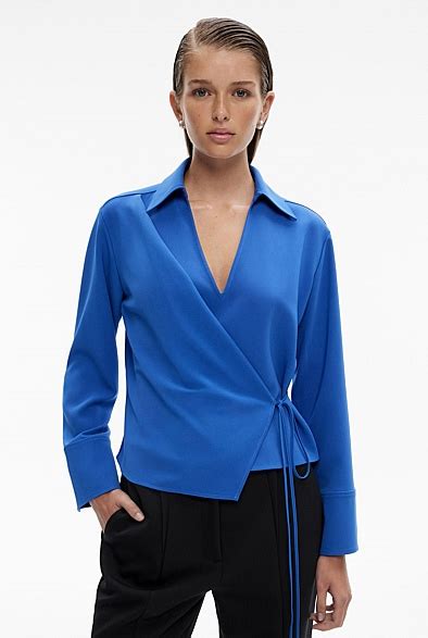 Wedgewood Blue Tie Wrap Shirt Womens Evening Shirts Witchery