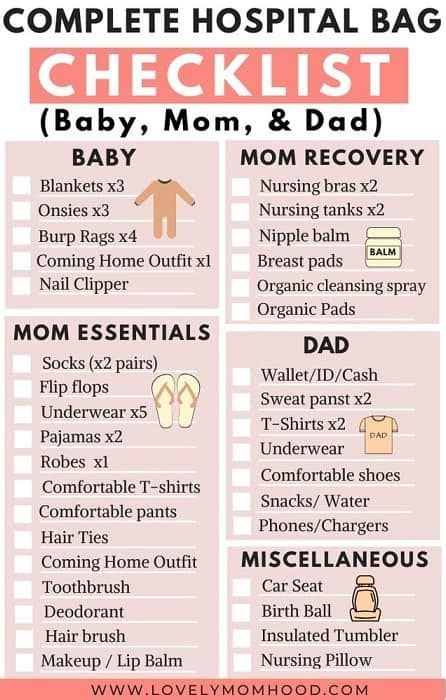 Complete Hospital Bag Checklist For Baby Mom And Dad In Pink