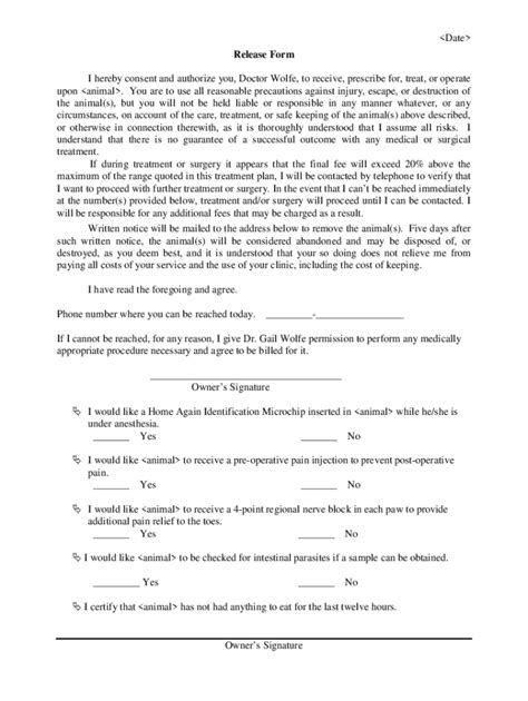 Fillable Online Veterinary Release Form Pads Fax Email Print Pdffiller