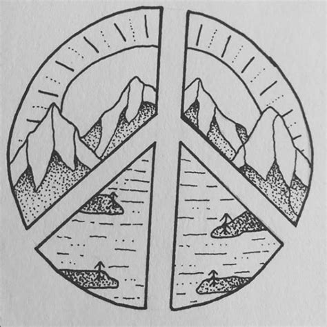 Peaceful Mountains___ Peace. Landscape. Sea and Islands. Pen drawing ...