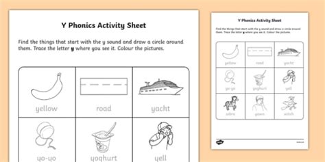 y Phonics Worksheet - Letter Activity - Classroom Resource