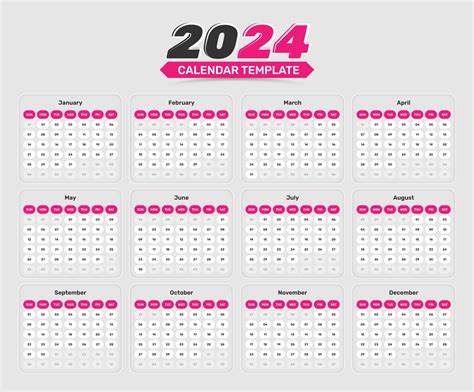 Minimalistic Modern Calendar Date Format Table Template Design For 2024