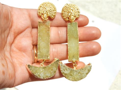 Druzy Earrings Solar Druzy Earrings Gemstone Earrings 22 Kt Gold