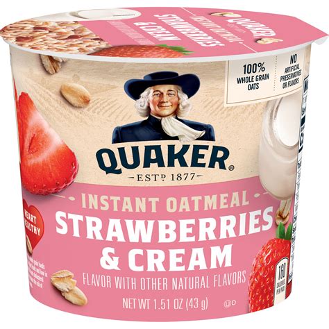 Quaker Instant Oatmeal Original Fruit Flavor Strawberries And Cream 1 51 Oz Cup