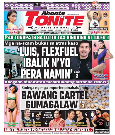 Tonite Front Page Balita Ngayong Pebrero Abante Tonite