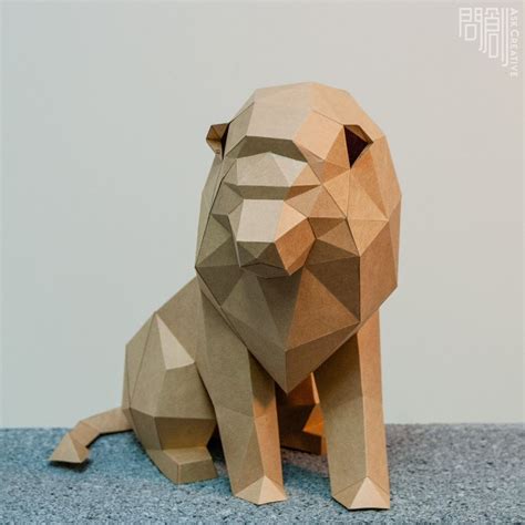 Lion Paper Model Papercraft Diy Low Poly Pdf Papercraft Lion