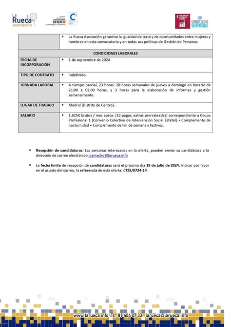 La Rueca Asociación precisa Coordinador a y Trabajador a Social Zona