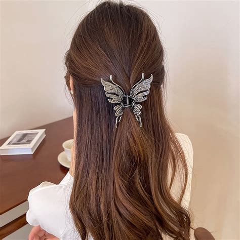 Jual Town Shell Butterfly Exclusive Silver Metal Hair Claw Jepit