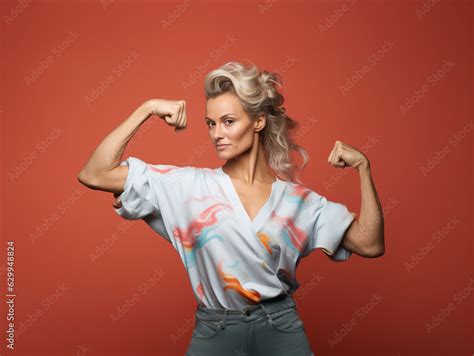 Strong Blonde Woman Flexing Her Muscles Generative AI Illustration Stock Photo Adobe Stock