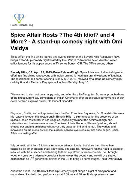 Spice Affair Hosts 'The 4th Idiot… and 4 More' - A stand-up comedy ...