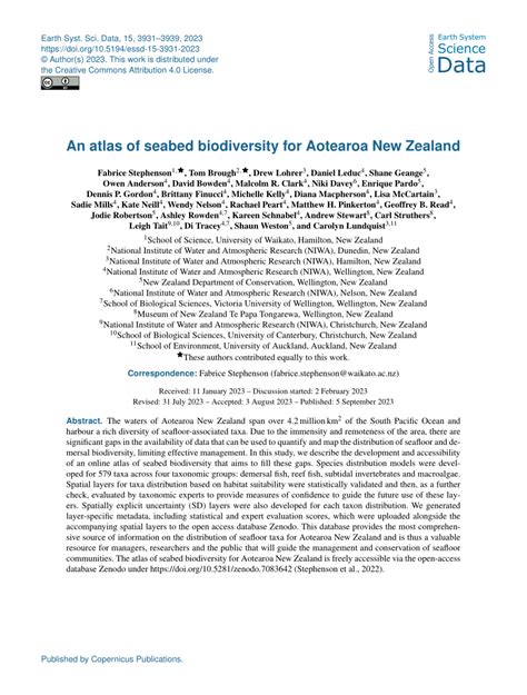 Pdf An Atlas Of Seabed Biodiversity For Aotearoa New Zealand