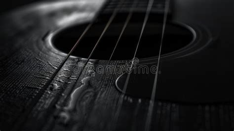 Minimalist Harmony Black Guitar Strings Close Up Stock Photo Image