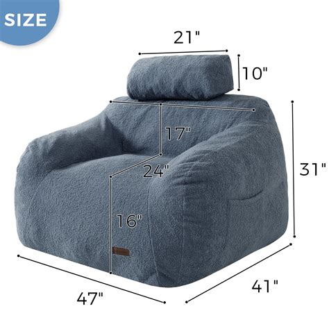 Giant Bean Bag Chair With Pillow For Reading And Gaming Dusty Blue Maxyoyo