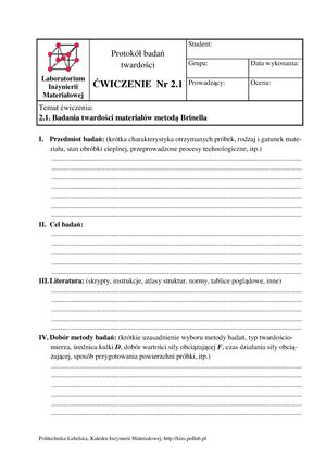 Instrukcja Do Cwiczenia 2 1 Twardosc Metoda Brinella Politechnika