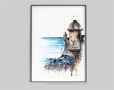 El Morro San Juan Puerto Rico Watercolor Painting Decor Art | Etsy