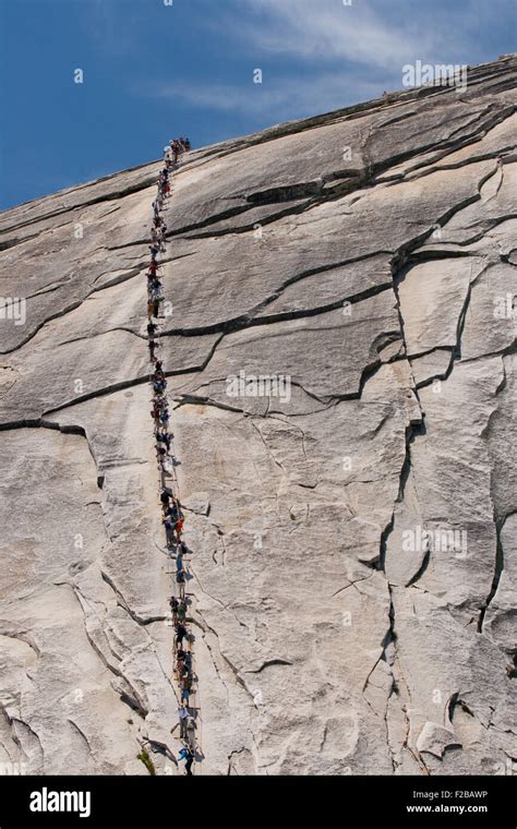 The Cable Ladder going up the Half Dome in Yosemite National Park in ...