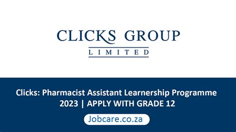 Clicks Pharmacist Assistant Learnership Programme Apply With