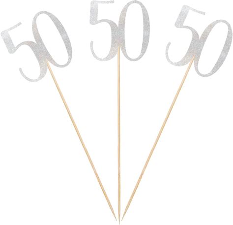 Silver Glitter 50th Birthday Centerpiece Sticks 12 Pack