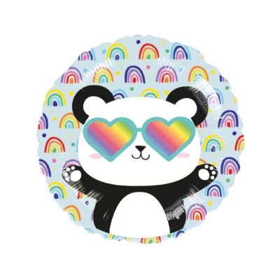 BALLON ALUMINIUM ROND PANDA ARC EN CIEL 43CM