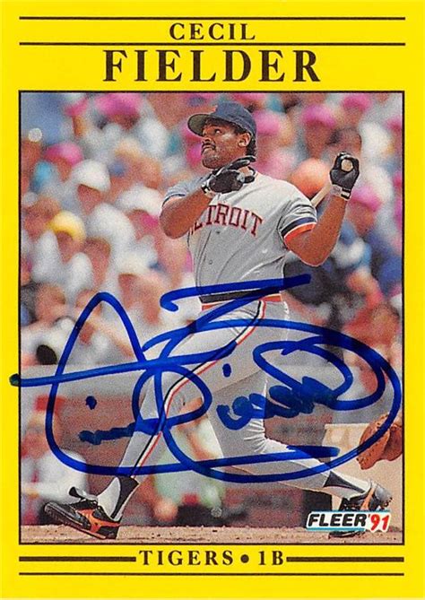 Cecil Fielder Autographed Baseball Card Detroit Tigers Fleer