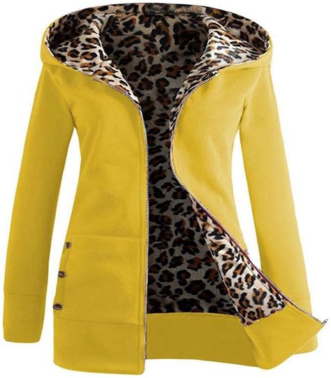 Lulupi Winterjacke Damen Jacke Leoparden Kapuzenjacke Teddyfutter