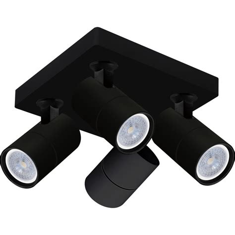 LUZ DESING Plafon 4 Luces Spot Negro Movil Dicro Led Gu10 U1324n Mks