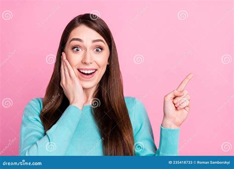 Photo Of Astonished Happy Surprised Young Woman Hold Hand Cheek Point