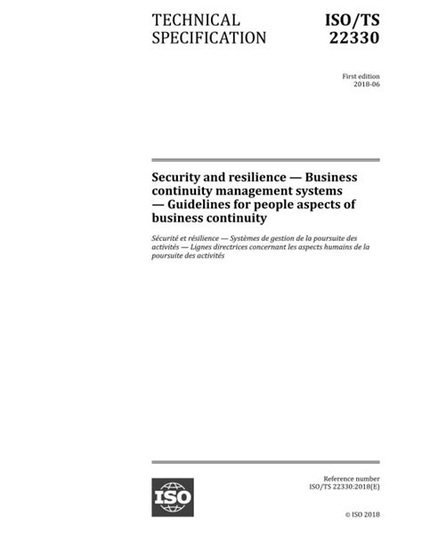 ISO TS 22330 2018 First Edition Security And Resilience Business